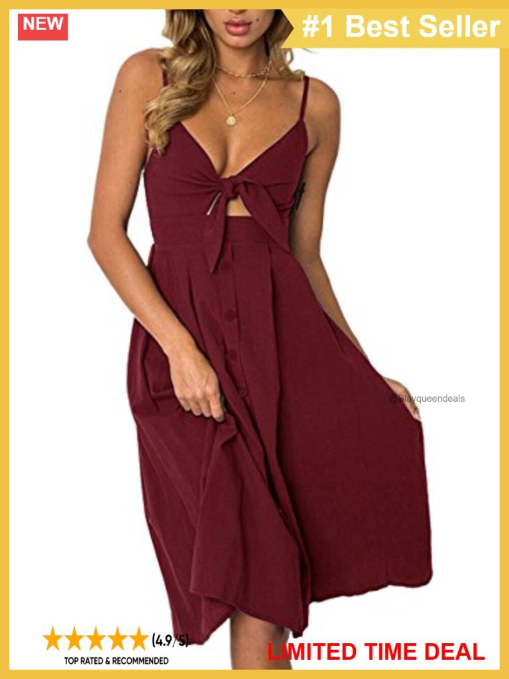 Polyester V-Neck Spaghetti Strap Backless Midi Dress for Casual Summer Wear